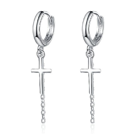 Classic Sterling Silver Cross Drop Earrings – Simple Religious Jewelry for Women