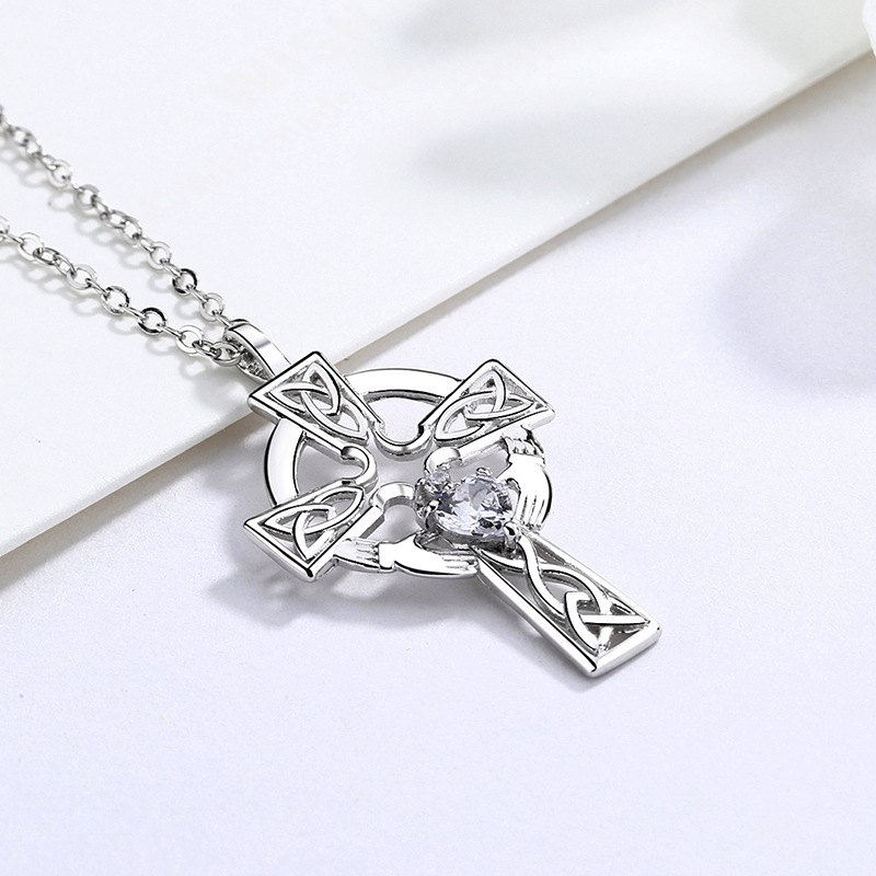 Celtic Cross Necklace with Heart Cubic Zirconia | Silver Chain Religious Jewelry for Men & Women