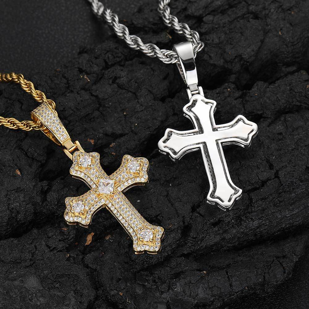 Men's Gold Cross Necklace with Iced Out CZ Pendant – Stainless Steel Religious Jewelry