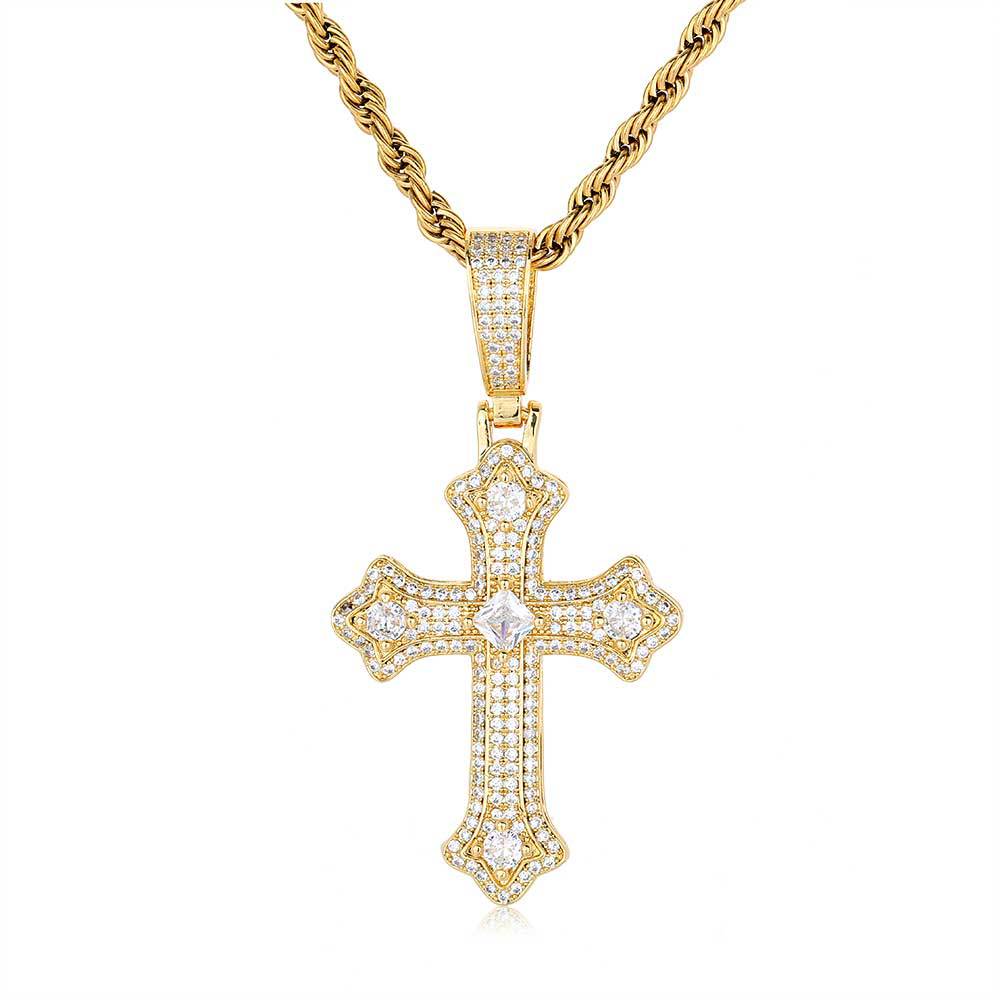 Men's Gold Cross Necklace with Iced Out CZ Pendant – Stainless Steel Religious Jewelry