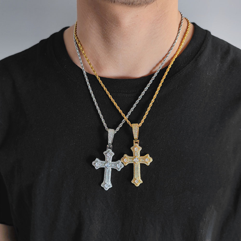 Men's Gold Cross Necklace with Iced Out CZ Pendant – Stainless Steel Religious Jewelry