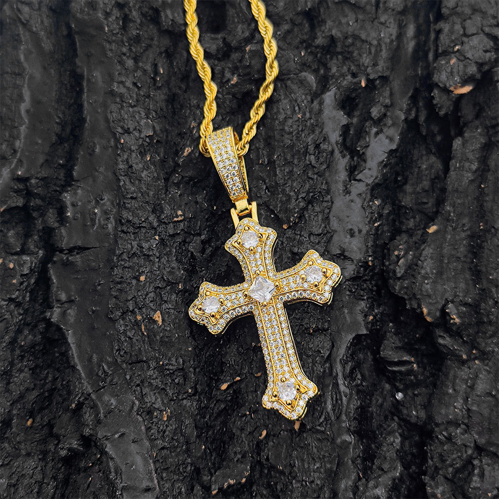 Men's Gold Cross Necklace with Iced Out CZ Pendant – Stainless Steel Religious Jewelry