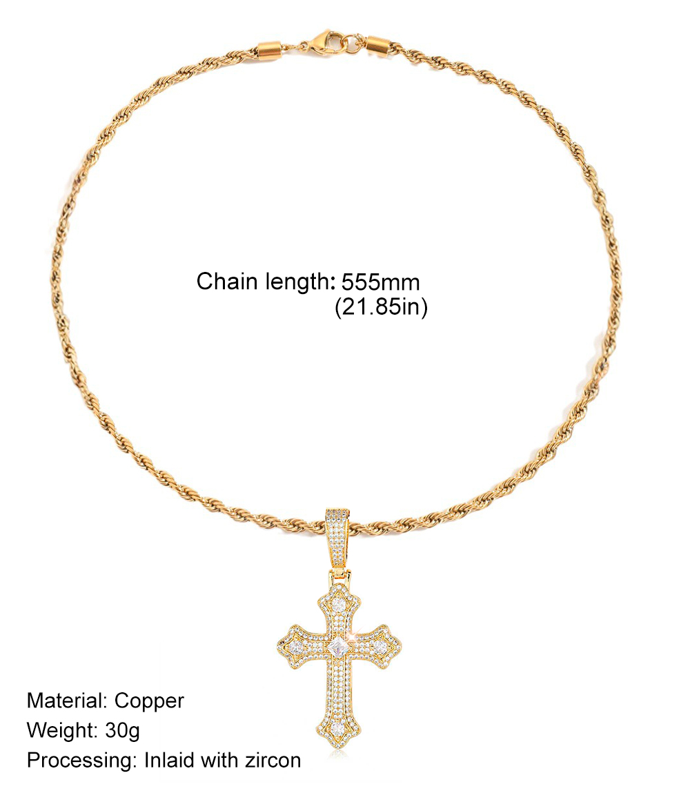 Men's Gold Cross Necklace with Iced Out CZ Pendant – Stainless Steel Religious Jewelry
