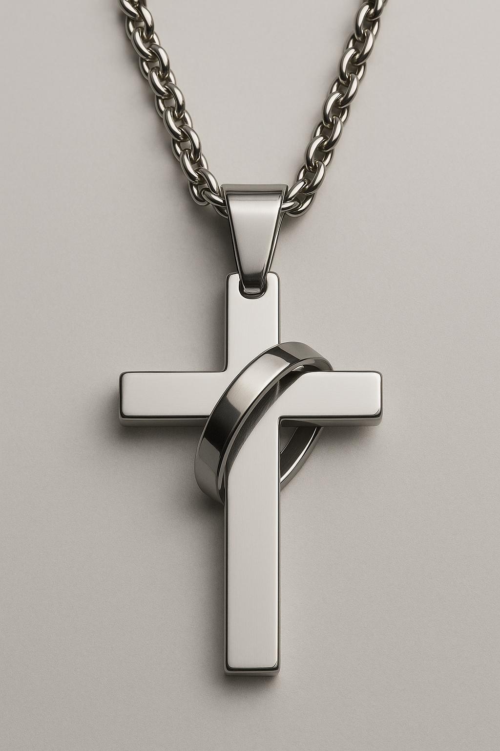 Stainless Steel Cross Necklace with Ring – Unique Cross Necklace with a Ring Around It