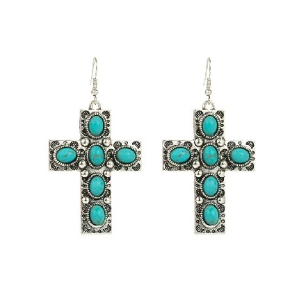 Bohemian Turquoise Cross Dangle Earrings for Women Vintage Ethnic Style Jewelry