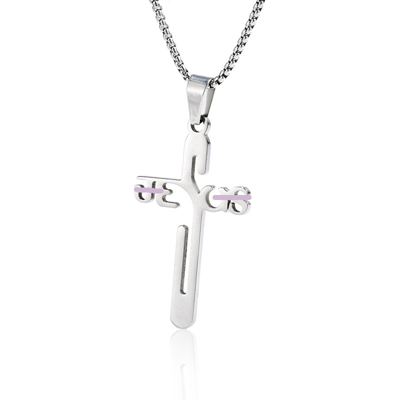 Minimalist Cross Necklace for Men, 316L Stainless Steel Silver Pendant, Simple Male Jewelry
