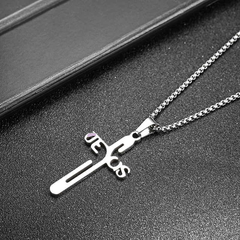 Minimalist Cross Necklace for Men, 316L Stainless Steel Silver Pendant, Simple Male Jewelry