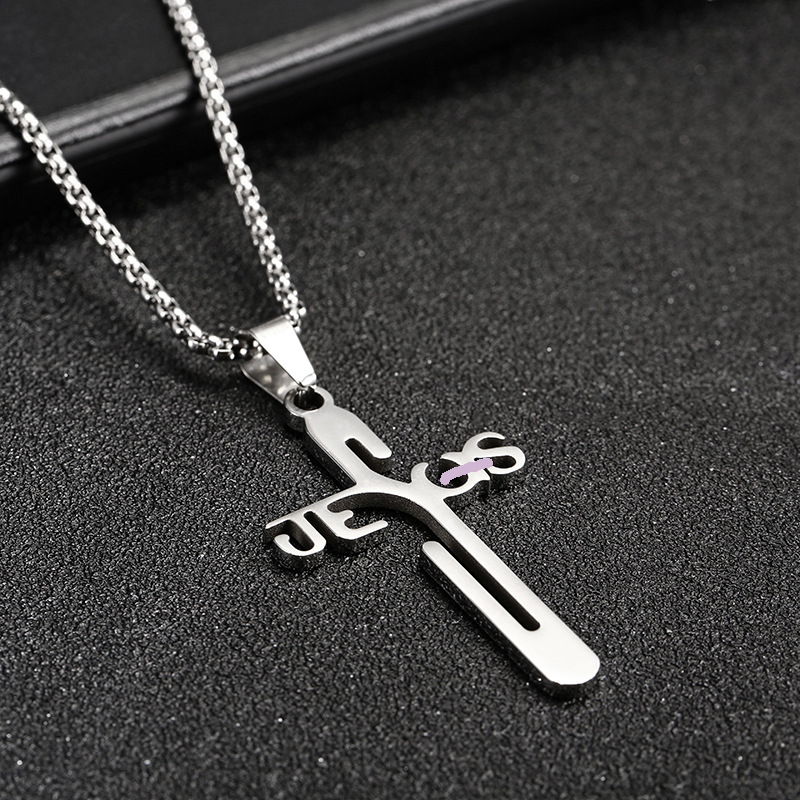 Minimalist Cross Necklace for Men, 316L Stainless Steel Silver Pendant, Simple Male Jewelry
