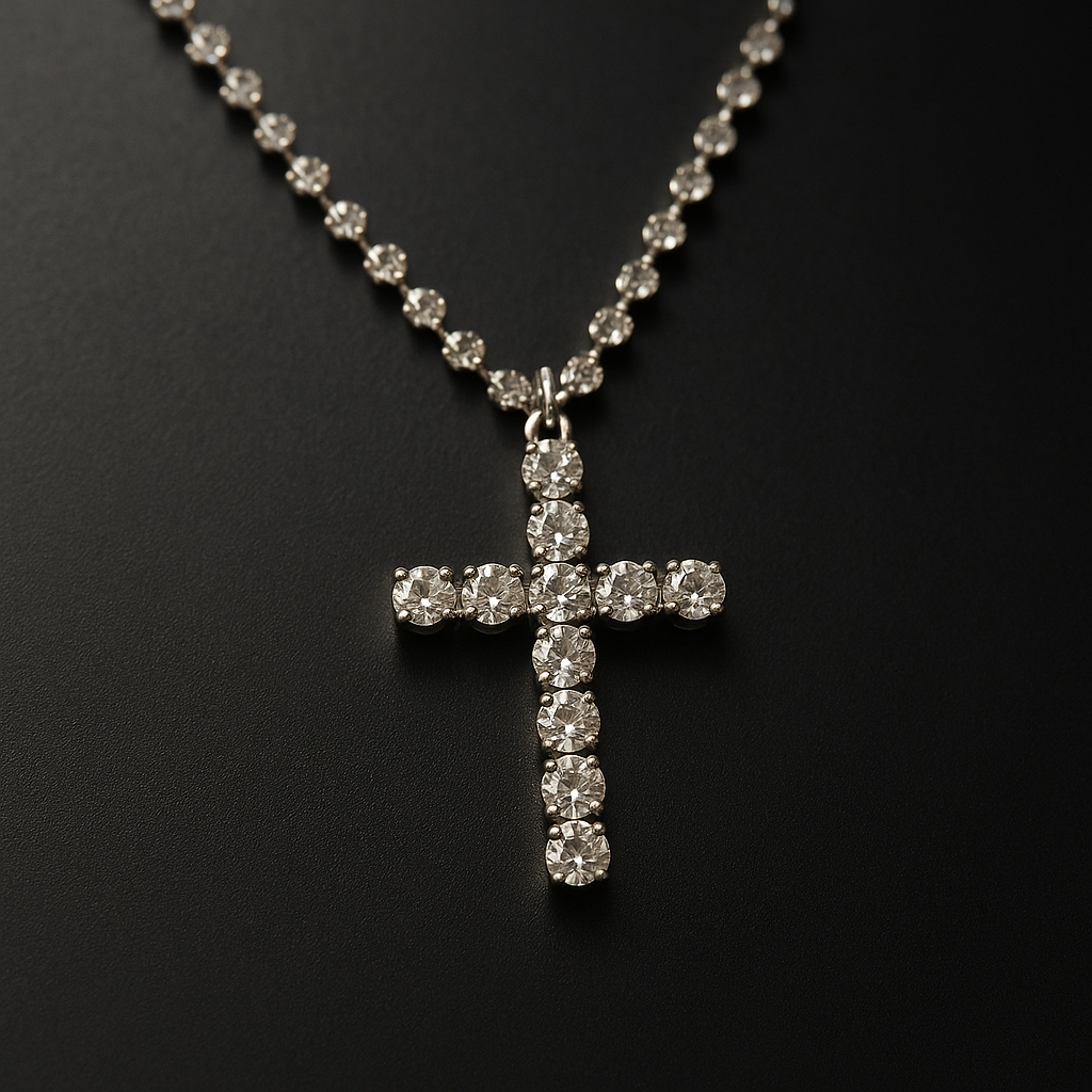 Jeweled Cross Rhinestone Necklace – Elegant and Sparkling Pendant