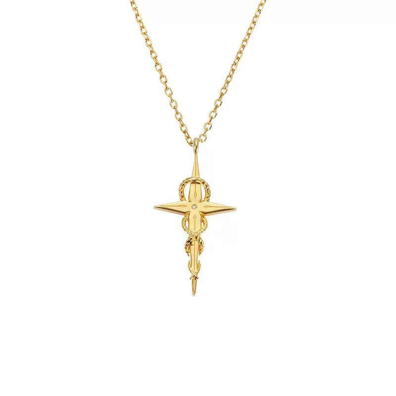 Gold Stainless Steel Cross Pendant Necklace, 18K Gold Plated, Unisex, Modern Religious Jewelry