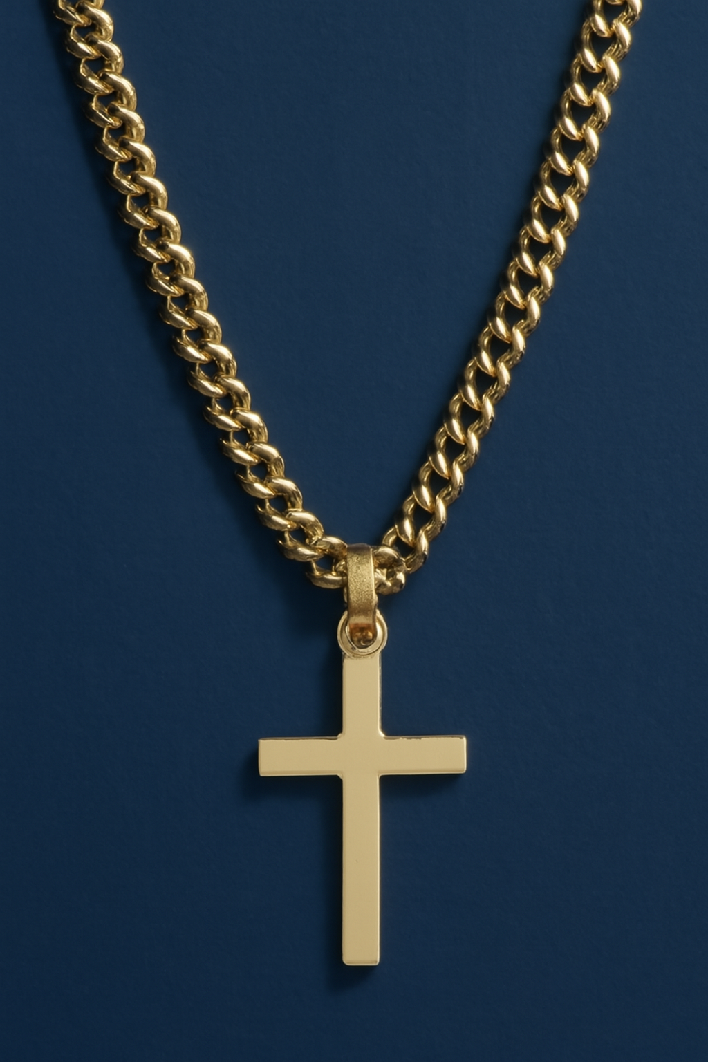 Gold Cuban Chain with Cross – Stylish Cuban Link Chain with Cross Pendant