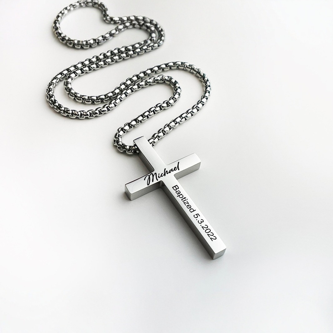 Custom Cross Necklace – Personalized Chain for Men & Women | Engraved Cross Pendant