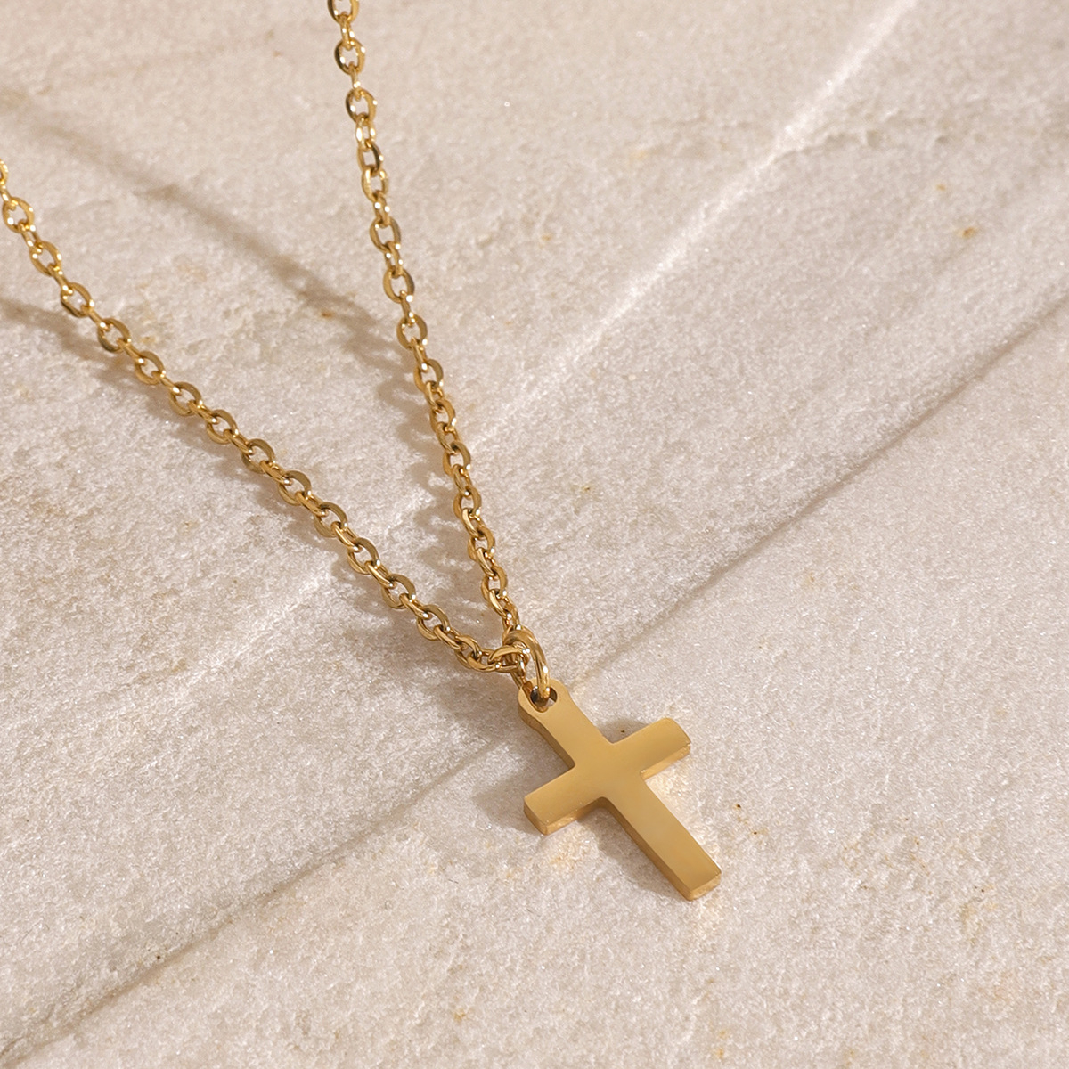 Cute Dainty 14K Gold Layered Necklace – Delicate Cross Pendant, Trendy Minimalist Jewelry