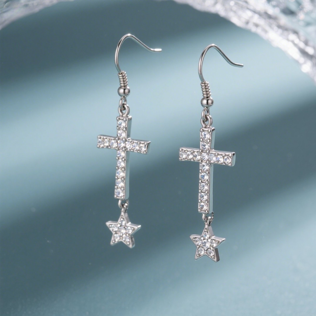 Daily Jewels – Minimalist Cross Hoop Earrings, Silver Stainless Steel, Unisex, Everyday Wear