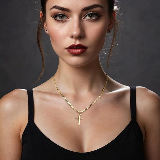 Elegant Dainty Gold Cross Pendant Necklace – Minimalist Cute Delicate Jewelry
