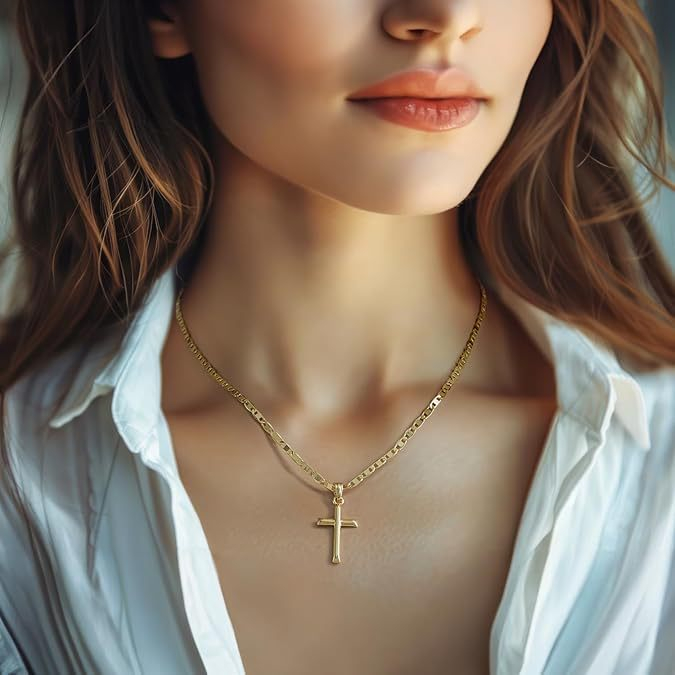 Elegant Dainty Gold Cross Pendant Necklace – Minimalist Cute Delicate Jewelry