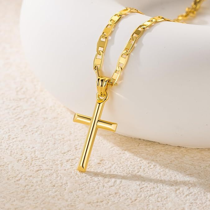 Elegant Dainty Gold Cross Pendant Necklace – Minimalist Cute Delicate Jewelry
