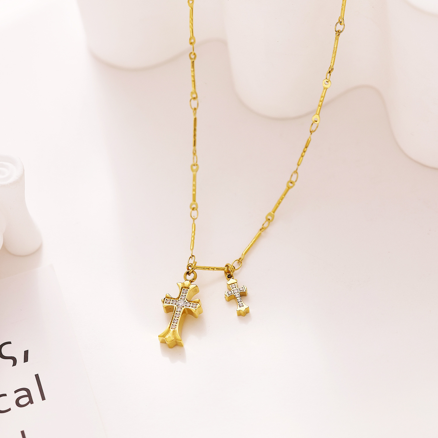 Dainty Gold Cross Pendant Necklace for Women – Elegant Layered Necklace with Cubic Zirconia, Minimalist Jewelry Gift