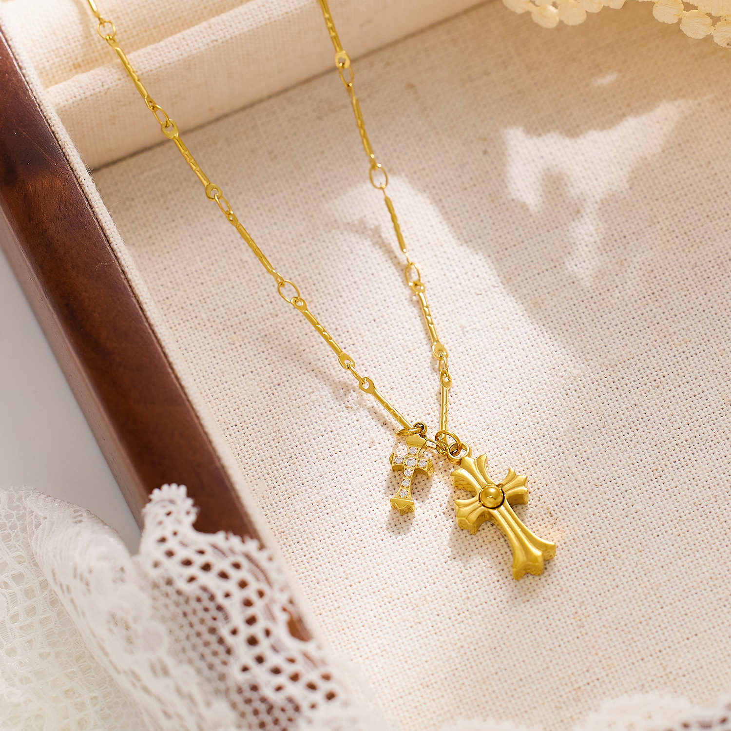 Dainty Gold Cross Pendant Necklace for Women – Elegant Layered Necklace with Cubic Zirconia, Minimalist Jewelry Gift