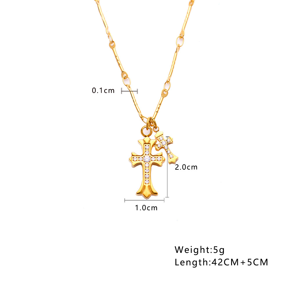 Dainty Gold Cross Pendant Necklace for Women – Elegant Layered Necklace with Cubic Zirconia, Minimalist Jewelry Gift