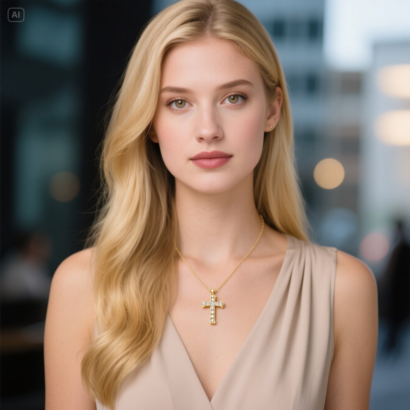 Elegant Diamond Cross Pendant Necklace in Gold for Women