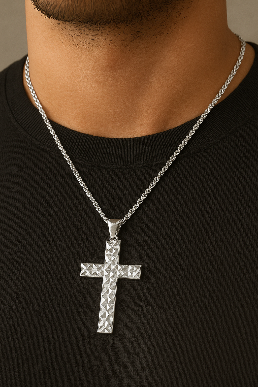 Diamond Cut Cross Necklace for Men