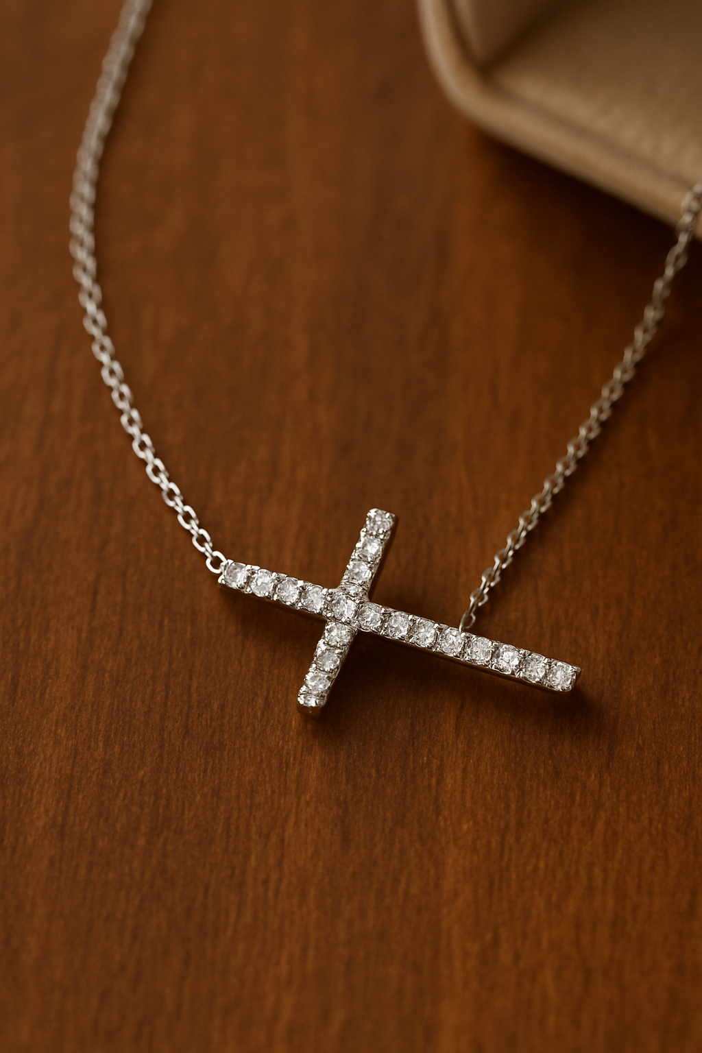 Diamond Horizontal Cross Necklace in Sterling Silver – Minimalist Christian Faith Jewelry