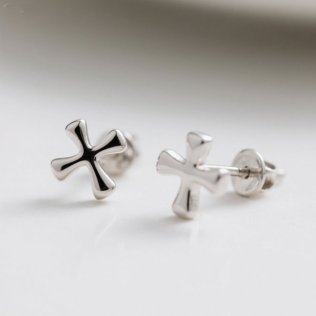 High Quality Minimalist Cross Stud Earrings for Women & Men, 925 Sterling Silver, Hypoallergenic Classic Jewelry