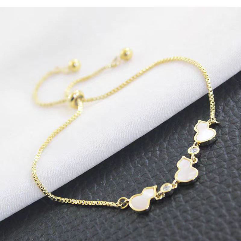 Adjustable Gold Mickey Charm Bracelet – White Enamel & Zircon Cute Jewelry for Women