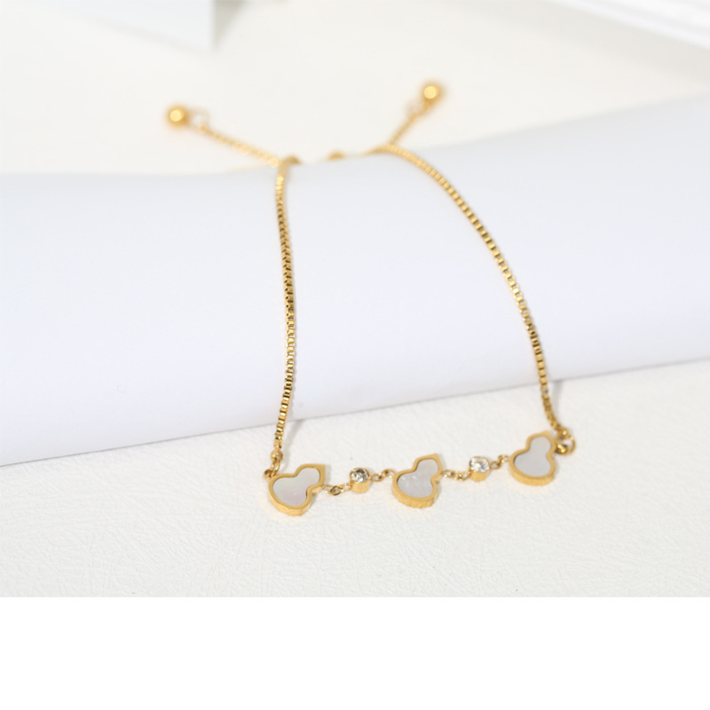 Adjustable Gold Mickey Charm Bracelet – White Enamel & Zircon Cute Jewelry for Women