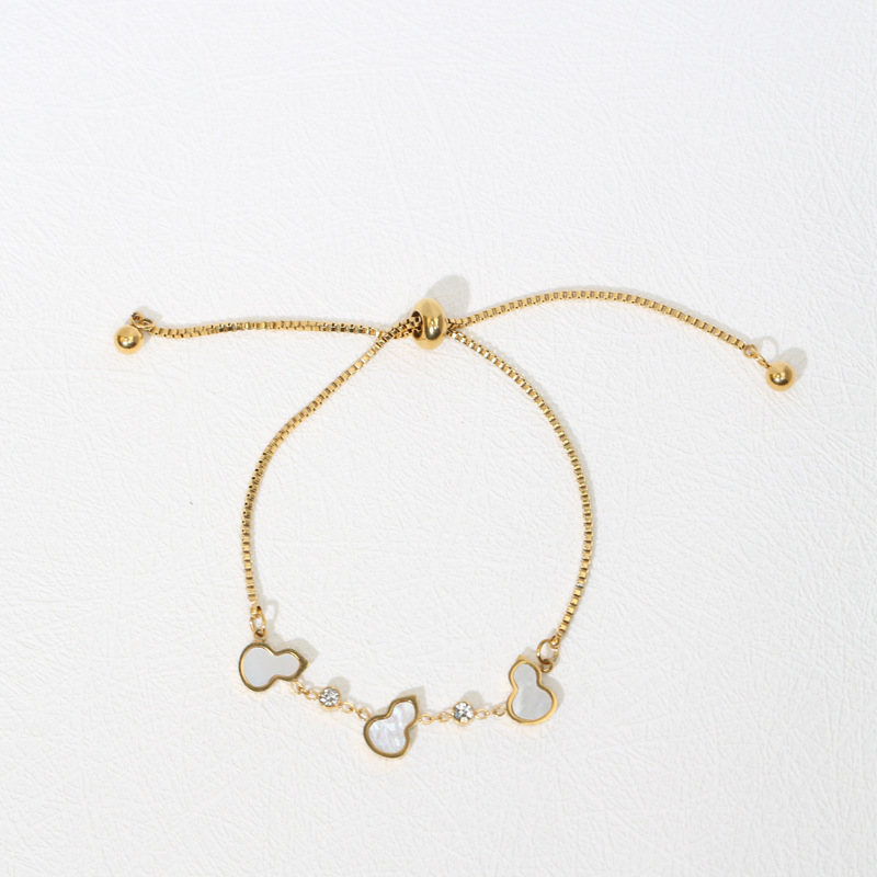 Adjustable Gold Mickey Charm Bracelet – White Enamel & Zircon Cute Jewelry for Women