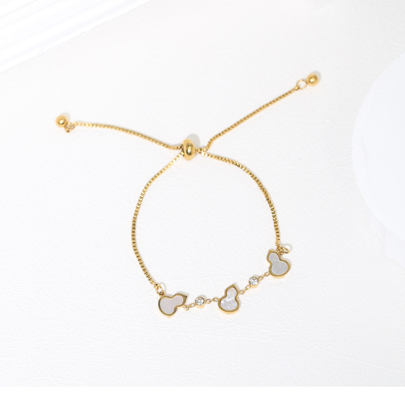 Adjustable Gold Mickey Charm Bracelet – White Enamel & Zircon Cute Jewelry for Women