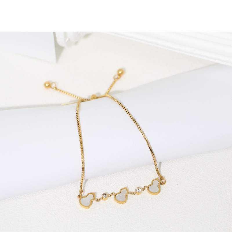 Adjustable Gold Mickey Charm Bracelet – White Enamel & Zircon Cute Jewelry for Women