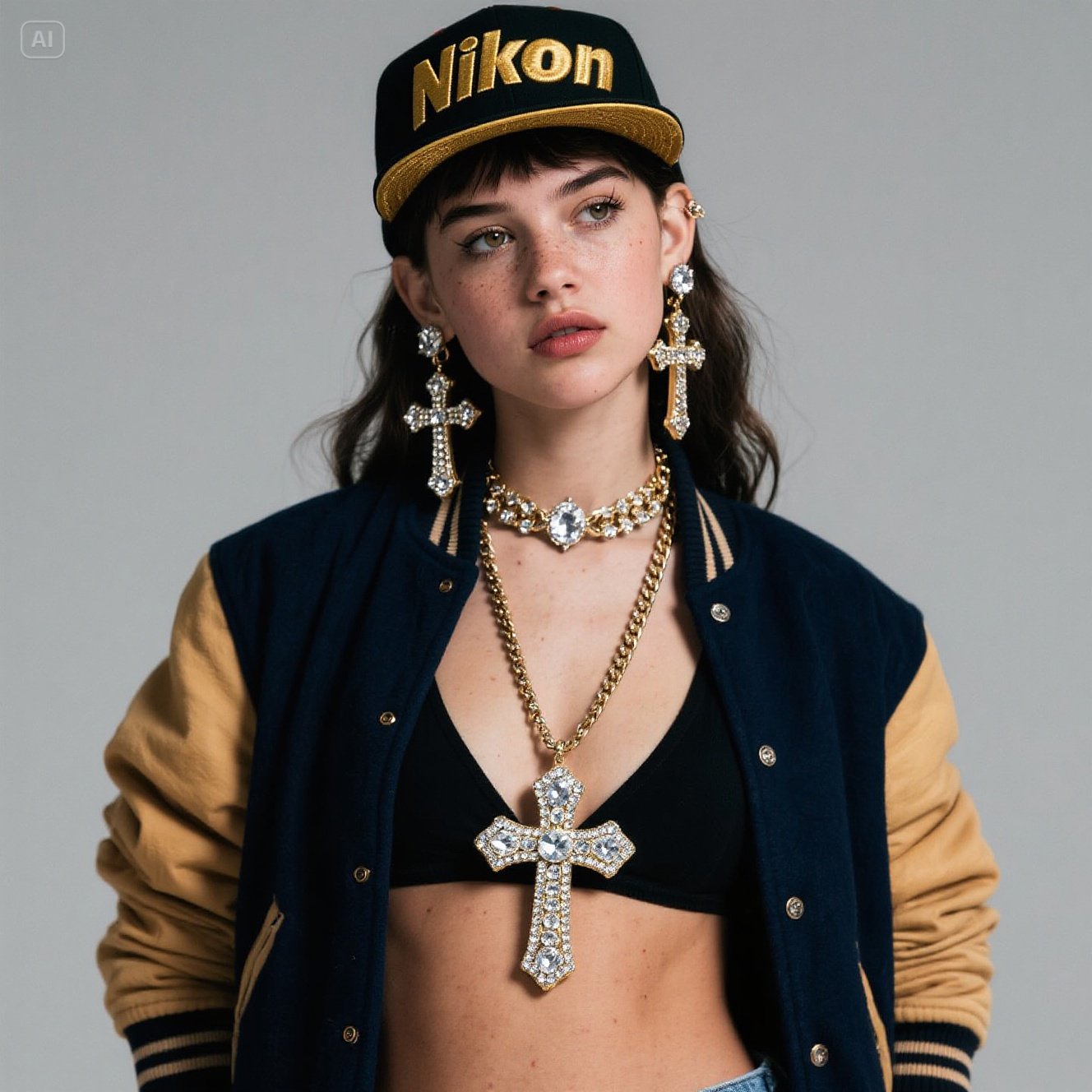 Extra Large Cross Pendant Necklace – Hip Hop Gold Chain with Rhinestones
