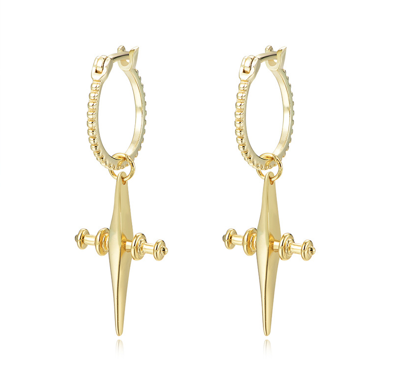 Edgy Gold Plated Screw Cross Hoop Earrings – 925 Sterling Silver Punk Faith Jewelry
