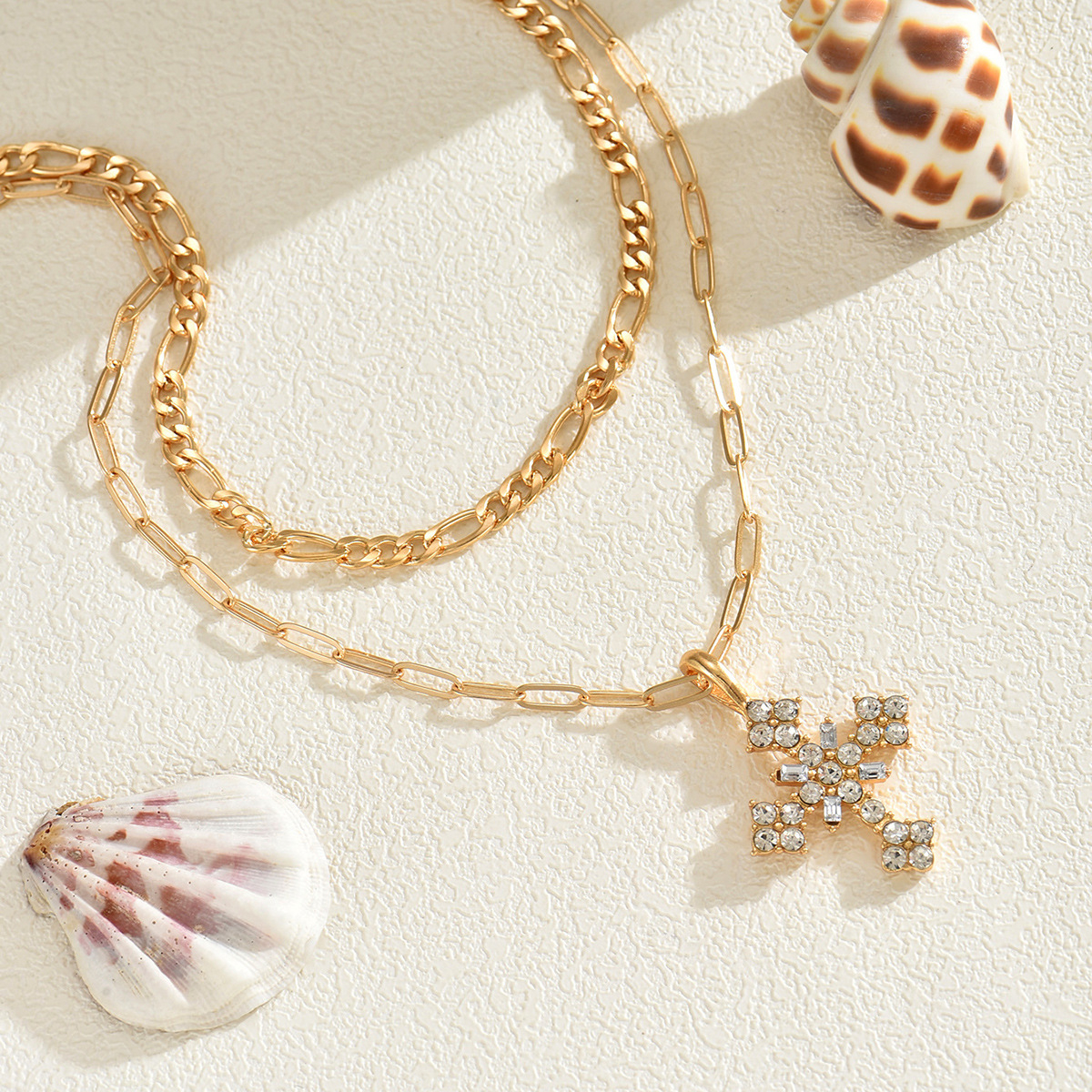 Layered Gold Faith Cross Necklace for Women – Religious Crystal Pendant Necklace