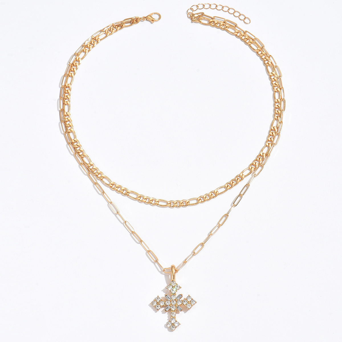 Layered Gold Faith Cross Necklace for Women – Religious Crystal Pendant Necklace