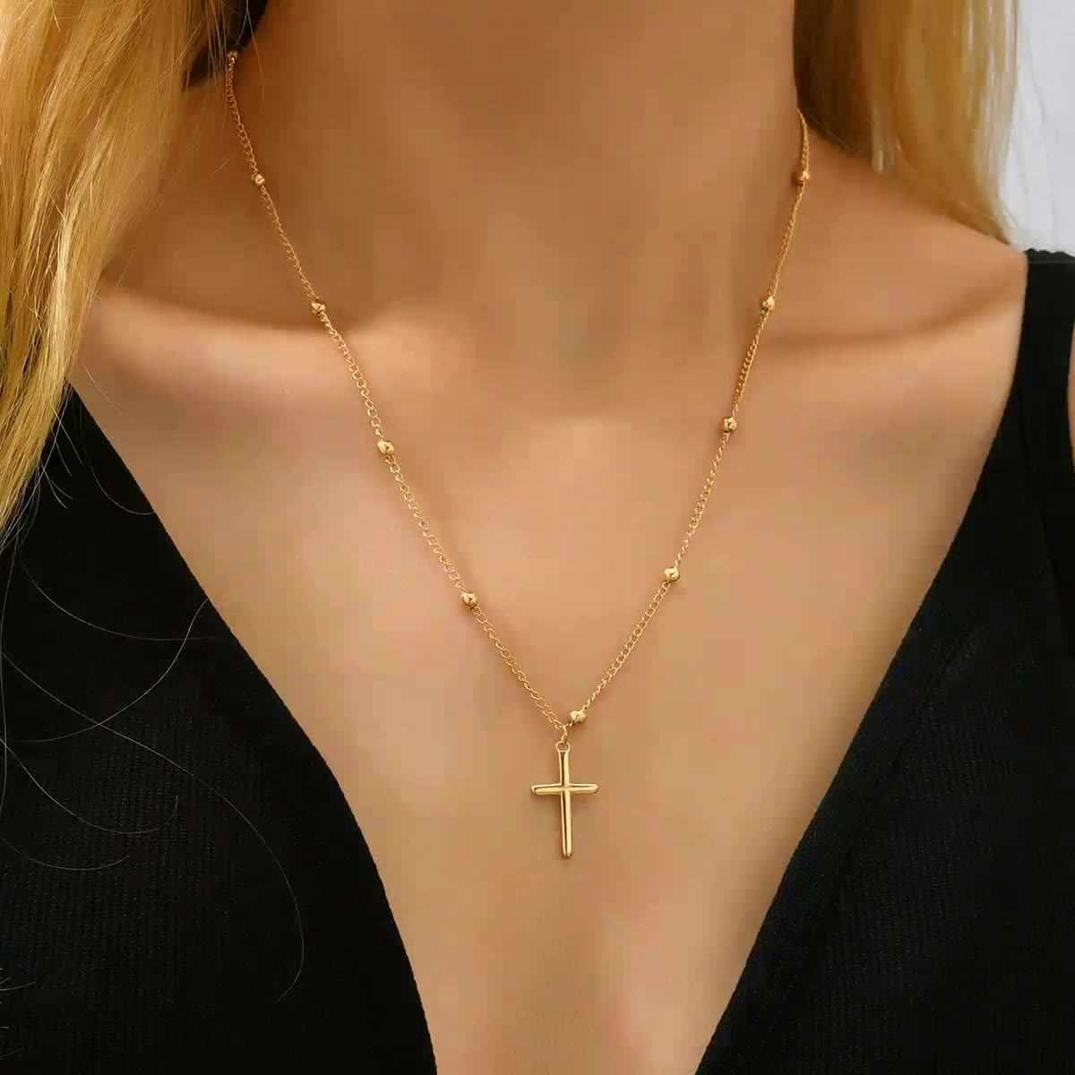 Feminine Fine Jewelry Gold Cross Necklace – Dainty Girls Ladies Pendant