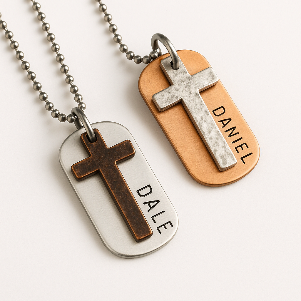 First Communion Cross Necklace for Boy – Personalized Dog Tag Pendant, First Communion Medallion Gift