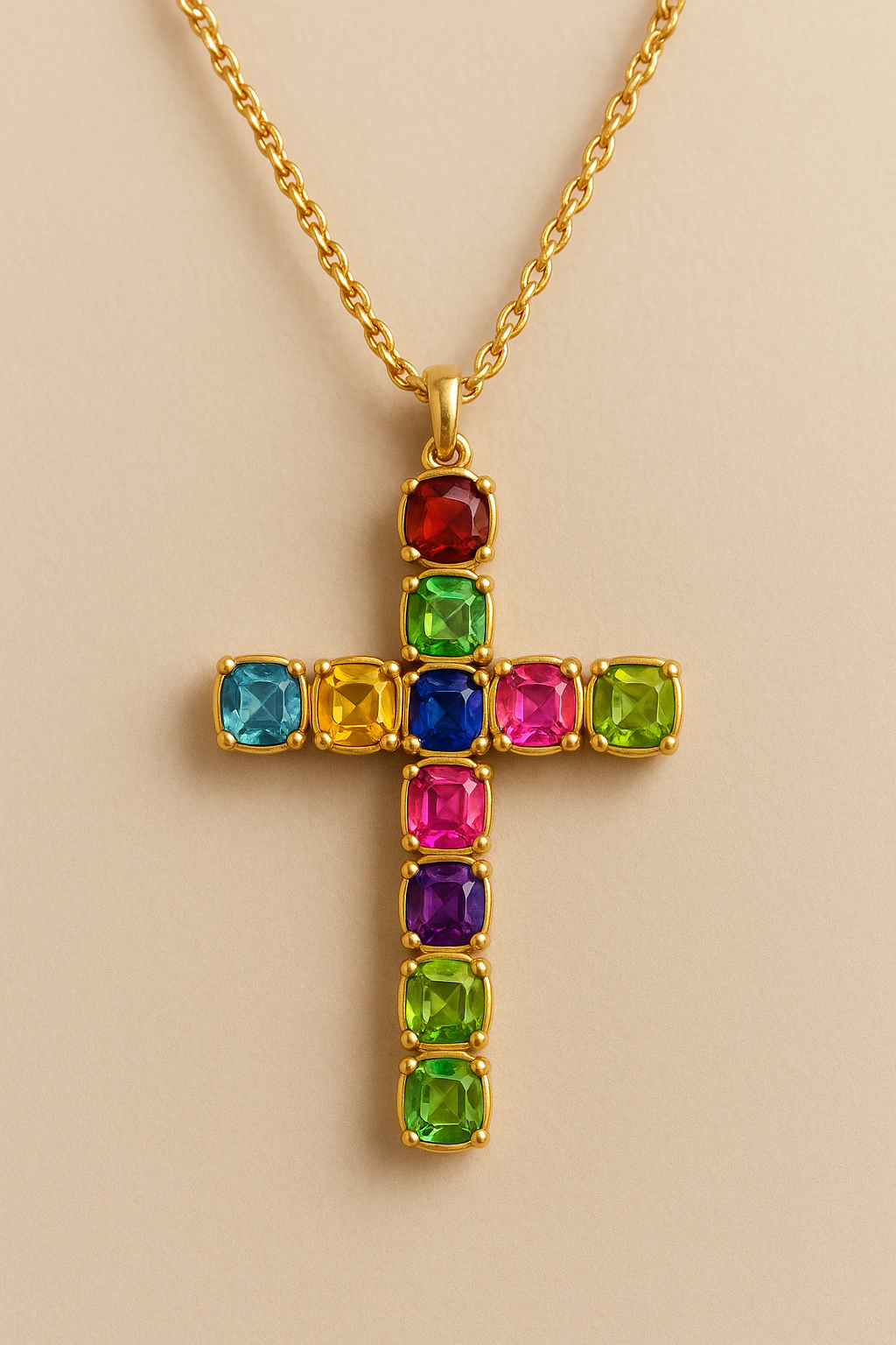 Gemstone Cross Necklace – Colorful Gem Cross Pendant