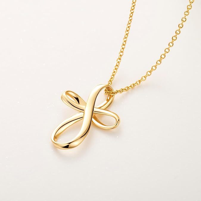 Dainty 14K Gold Cross Pendant Necklace for Women