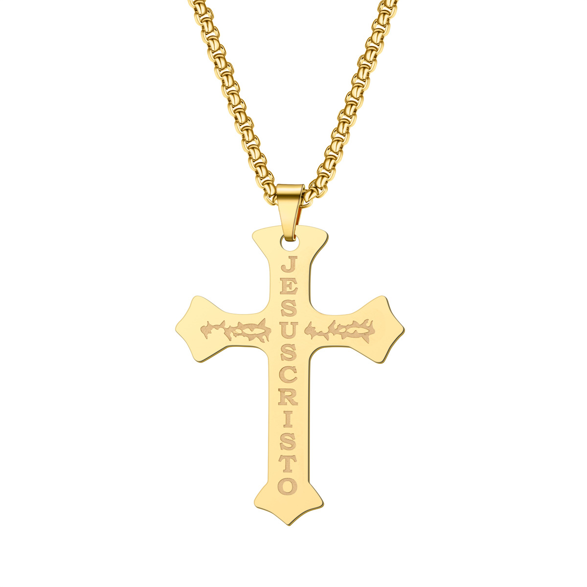 Gold Cross Necklace for Men with “JESUCRISTO” Engraving - Religious Jewelry