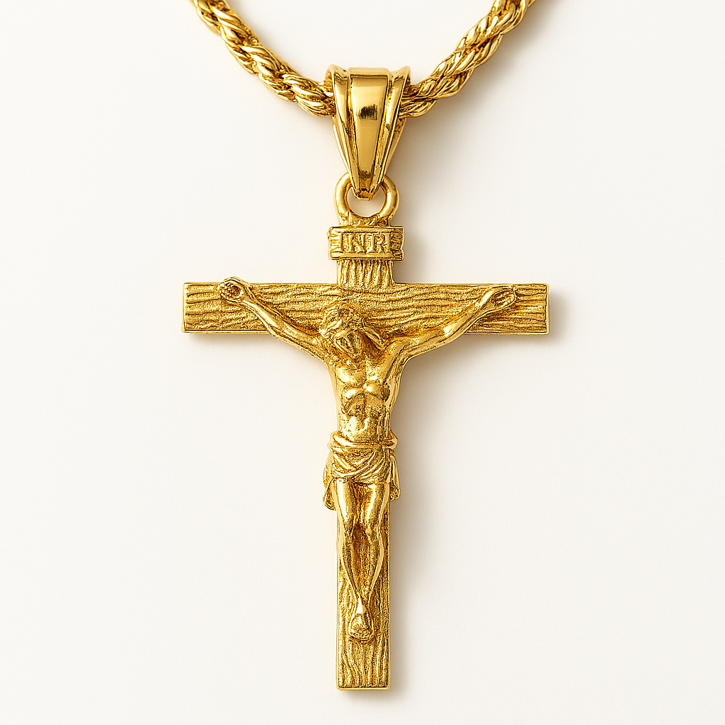 Gold Catholic Crucifix Necklace – Jesus Cross Pendant, 14K Gold Christ Cross Jewelry for Men