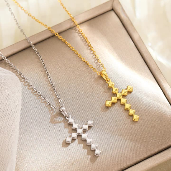 Geometric Gold Sideways Cross Necklace for Women