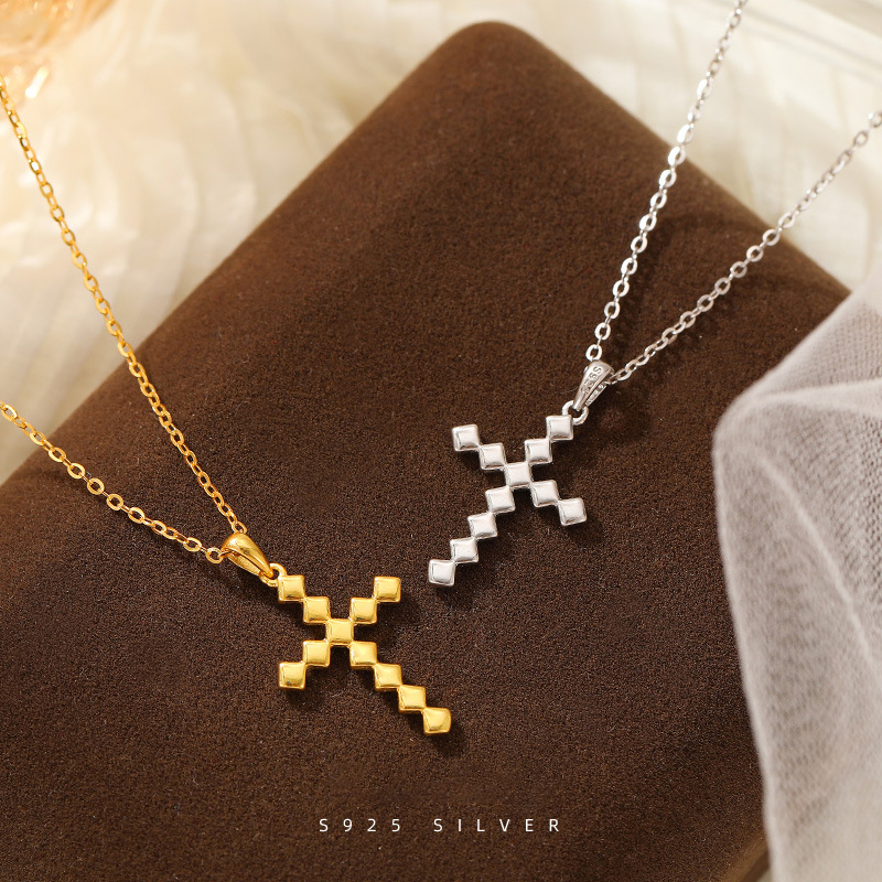 Geometric Gold Sideways Cross Necklace for Women