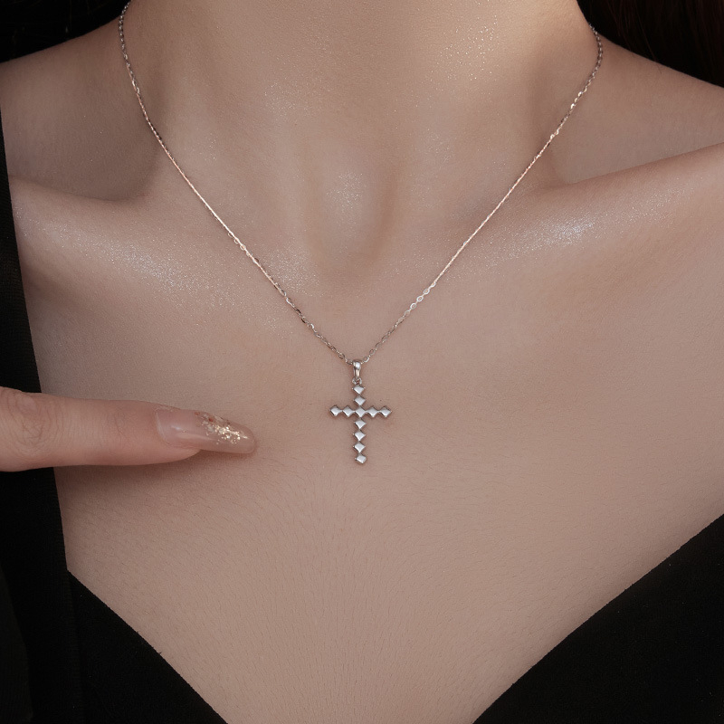 Geometric Gold Sideways Cross Necklace for Women