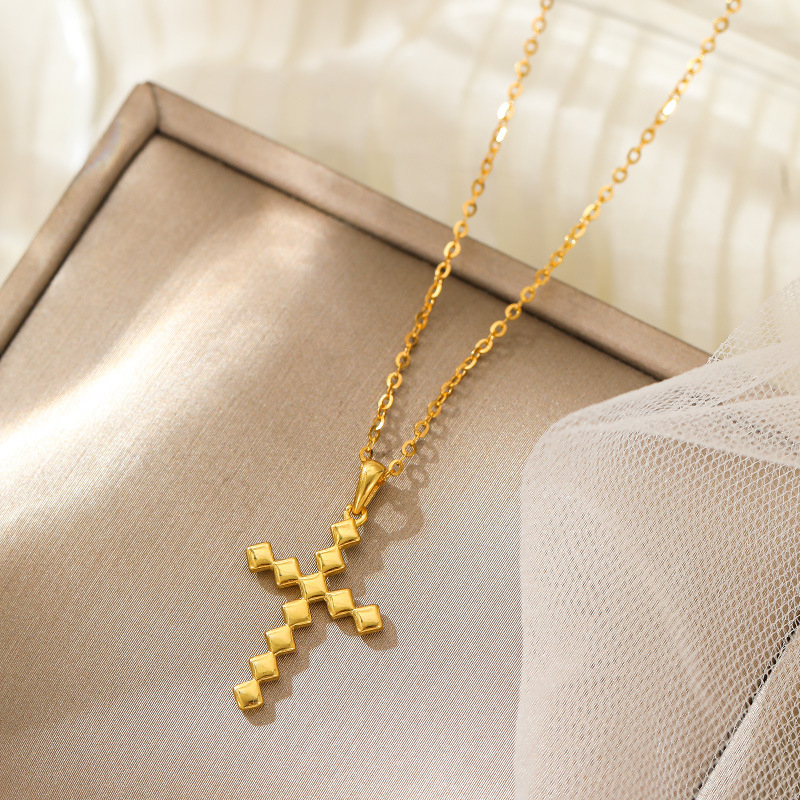 Geometric Gold Sideways Cross Necklace for Women