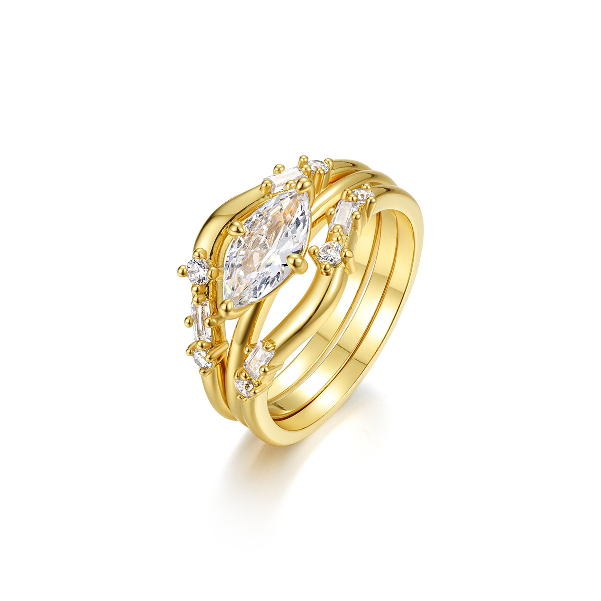 Gold Moissanite Diamond Ring Set – Elegant Marquise Cut Sterling Silver Band