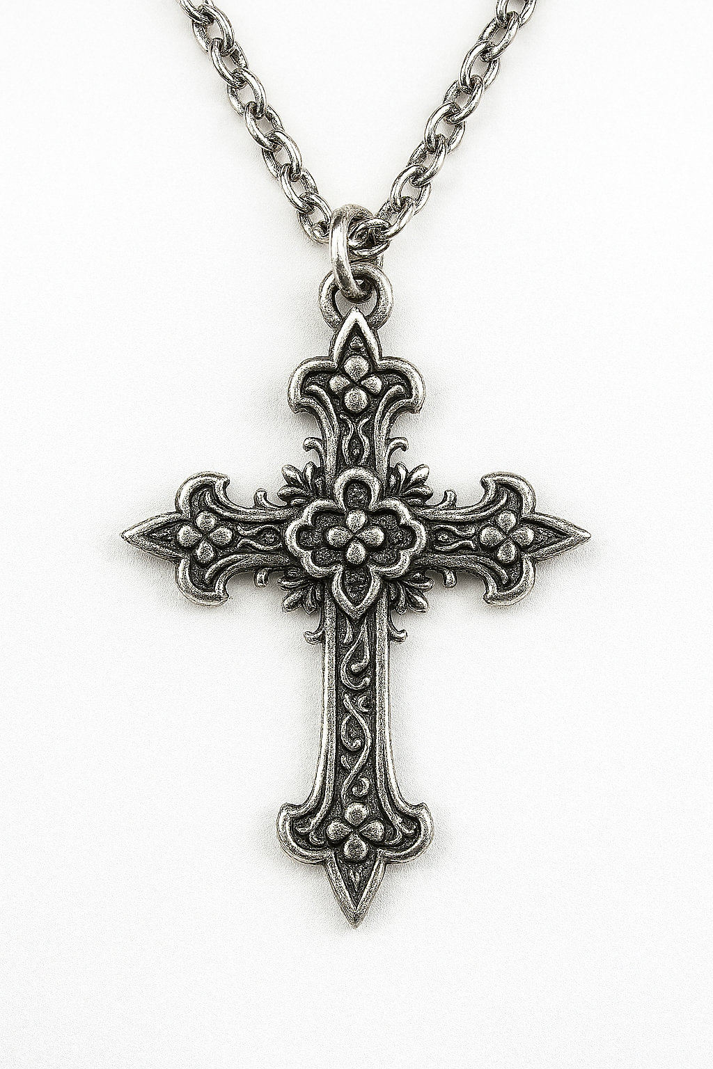 Big Gothic Cross Necklace – Large Silver Gothic Cross Pendant for Men, Chunky Goth Jewelry
