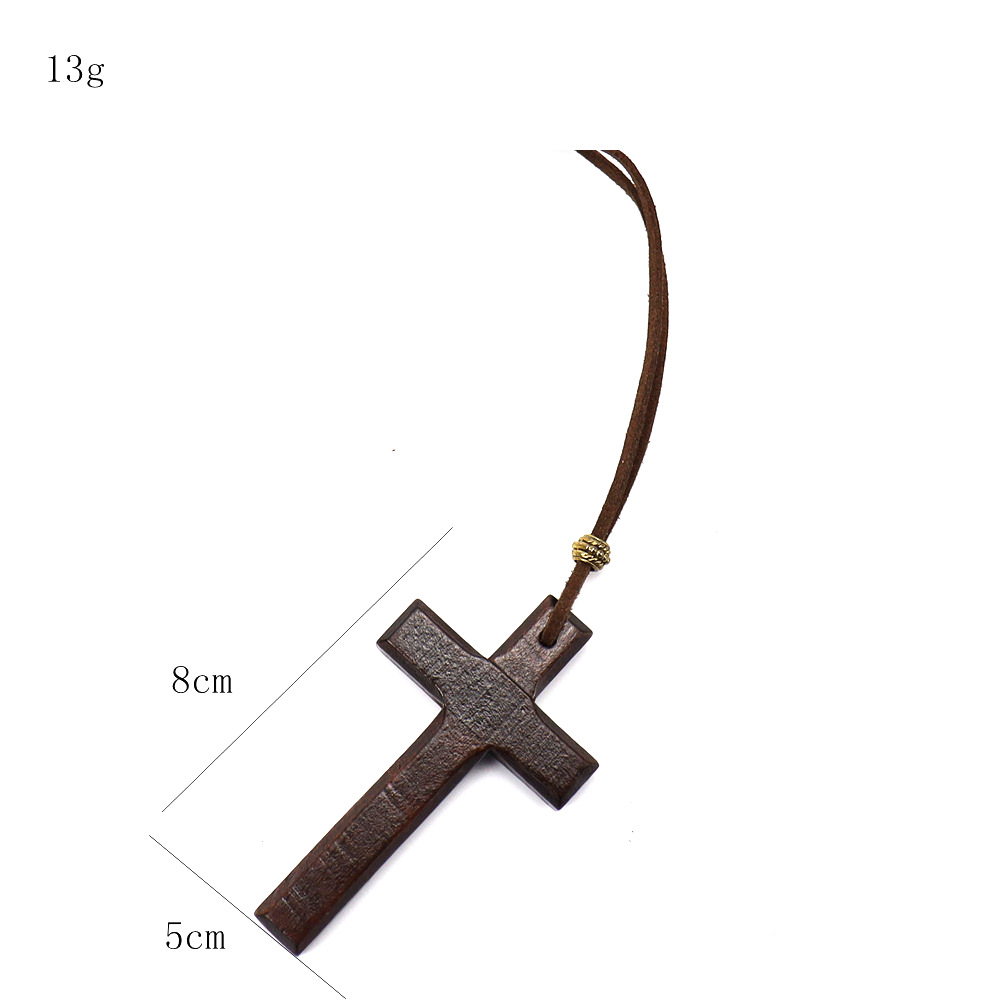 Handcrafted Wooden Cross Necklace for Men – Rustic Engraved Pendant with Leather Cord
